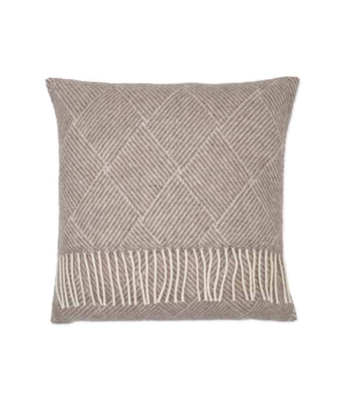 so cosy geometric patter pure wool cushion with fringes