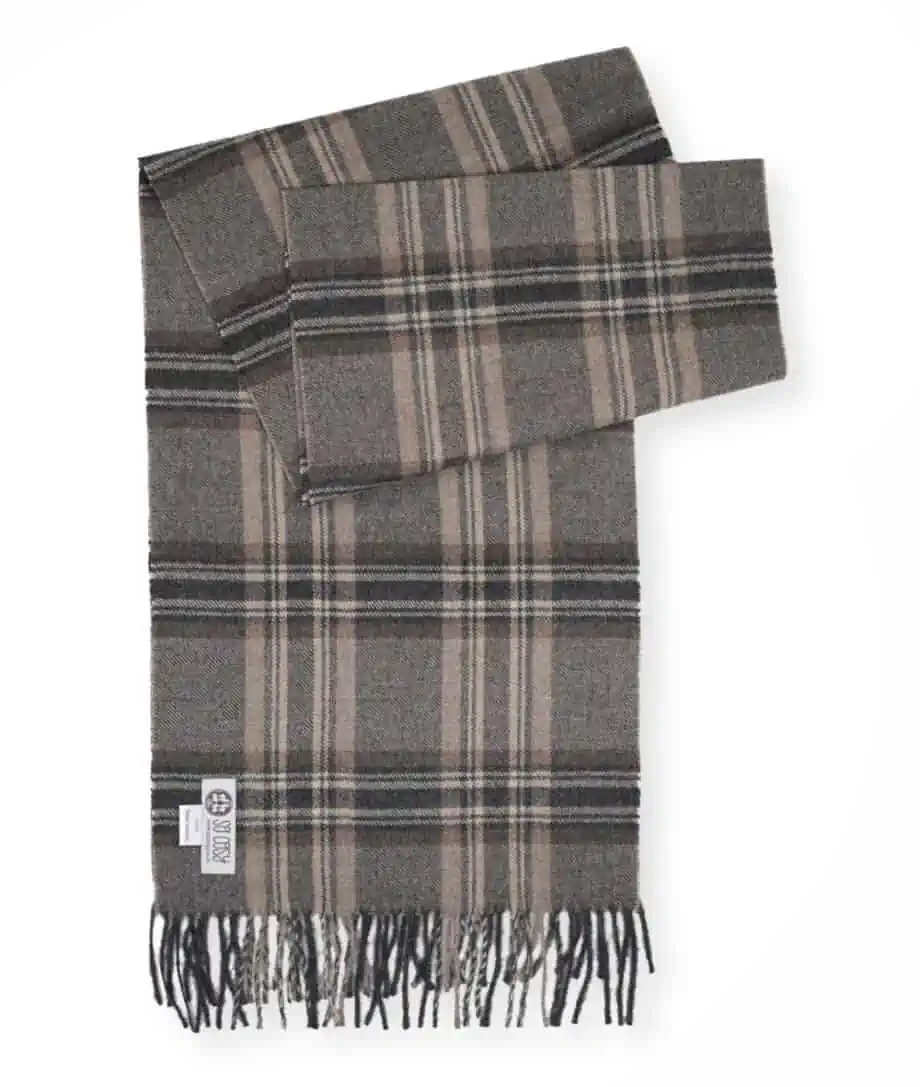 tavi check pattern grey brown check cosy alpaca wool scarf