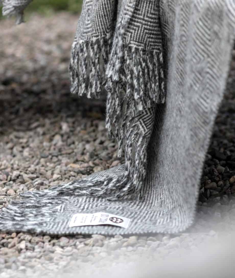 grey colour geometric pattern gotland wool lathe size cosy throw blanket