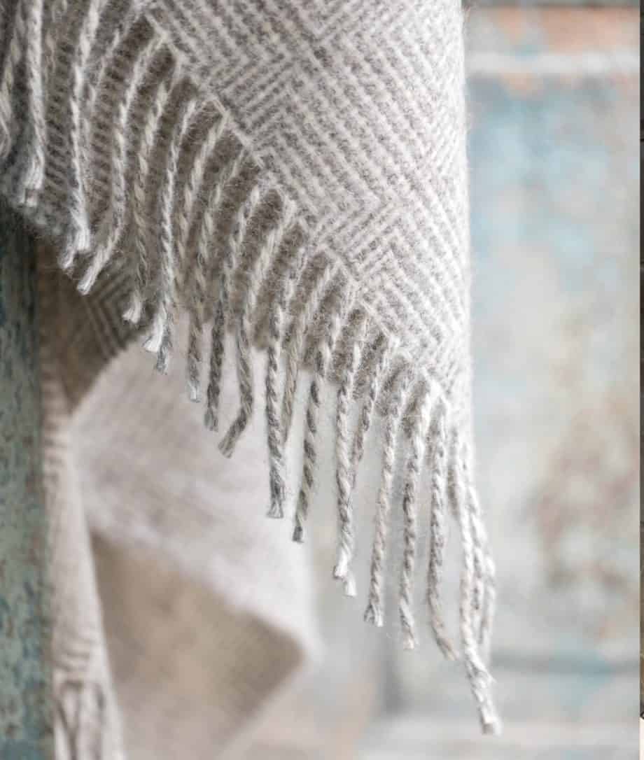 pure Gotland wool cosy bed throw blanket in silver grey colour