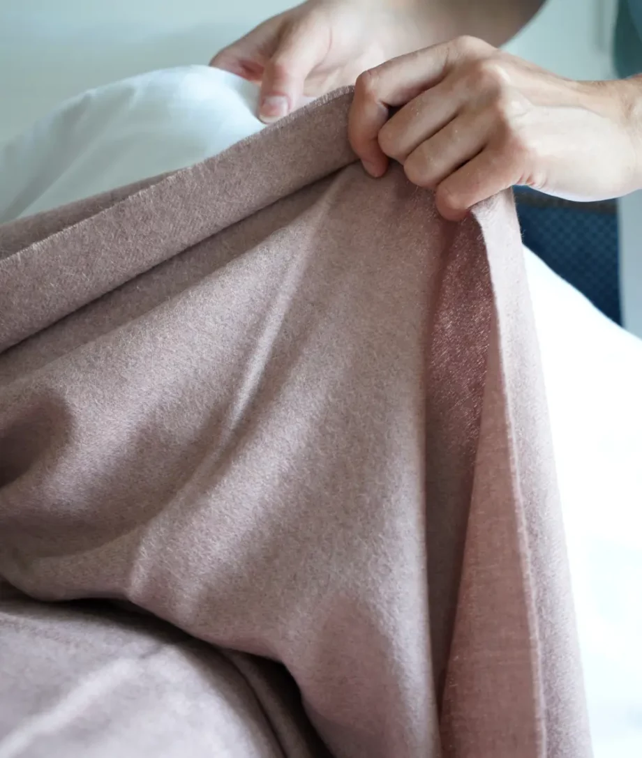 Emma so cosy baby alpaca wool throw blanket wrap in dusky pink