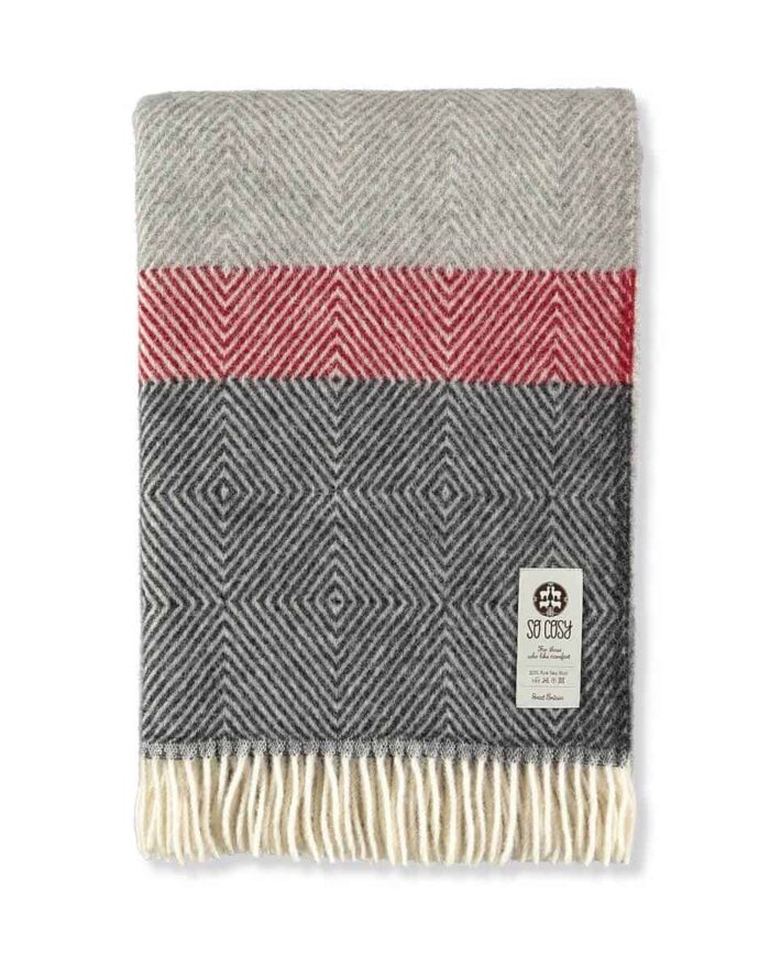 Red and grey throw blanket