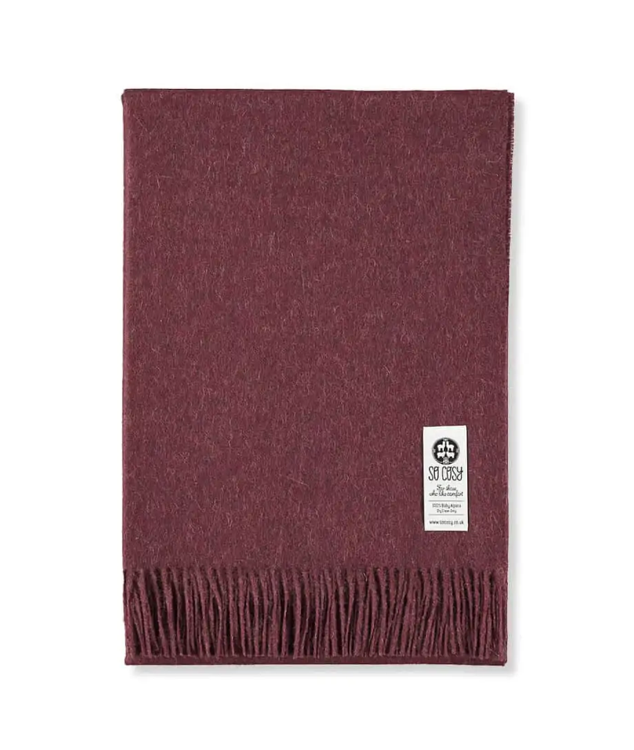 EMMA tawny port colour pure Peruvian baby aplaca wool cosy wrap throw blanket