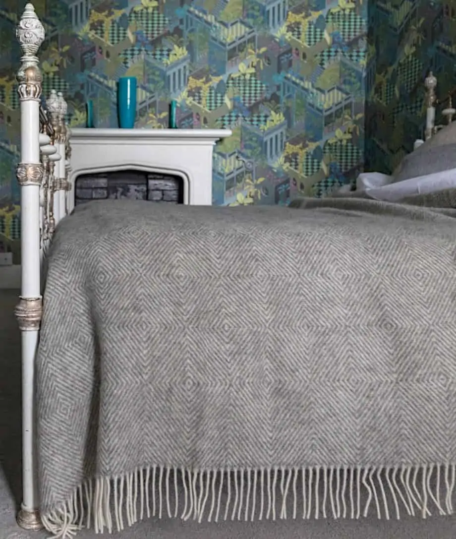 luxury pure new wool large grey cosy bedspread