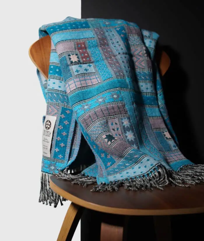 so cosy merino wool Elin patchwork design throw blanket