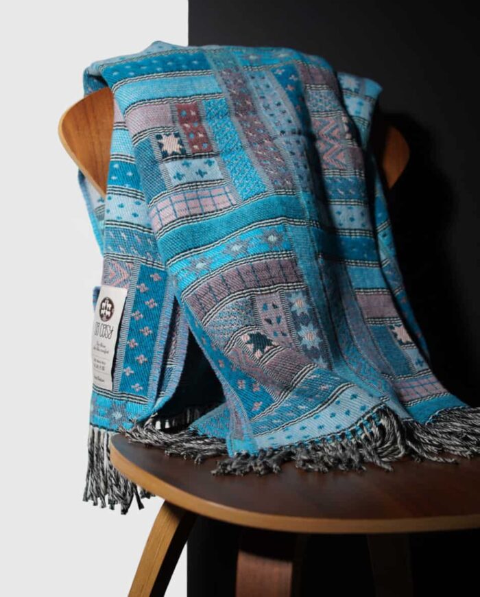 so cosy merino wool Elin patchwork design throw blanket