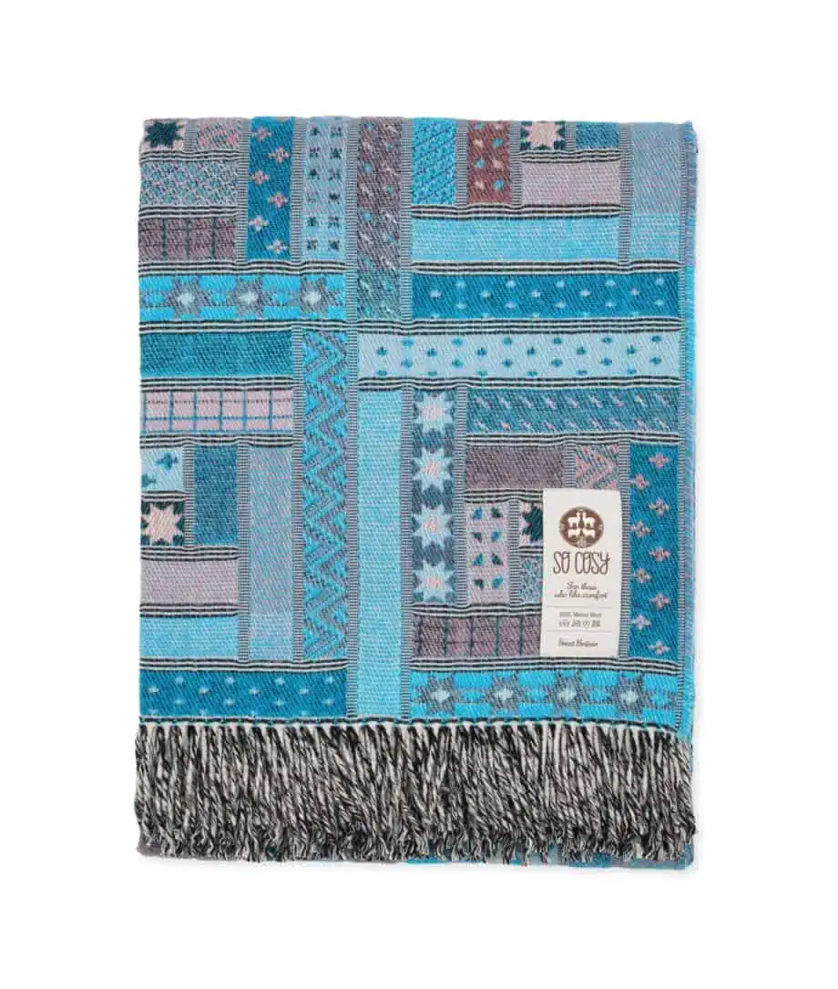 Elin merino wool cosy patchwork design blanket throw