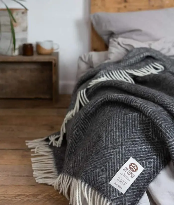 Donell charcoal grey cream colour pure undyed wool large cosy throw blanket