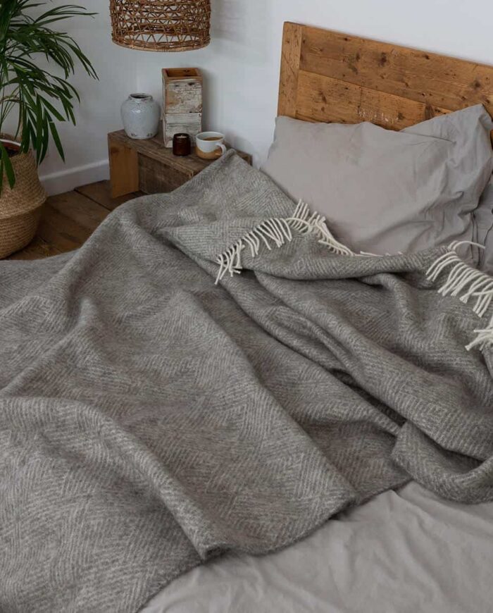 Donell soft natural grey cream colour pure undyed Scandinavian wool large throw blanket
