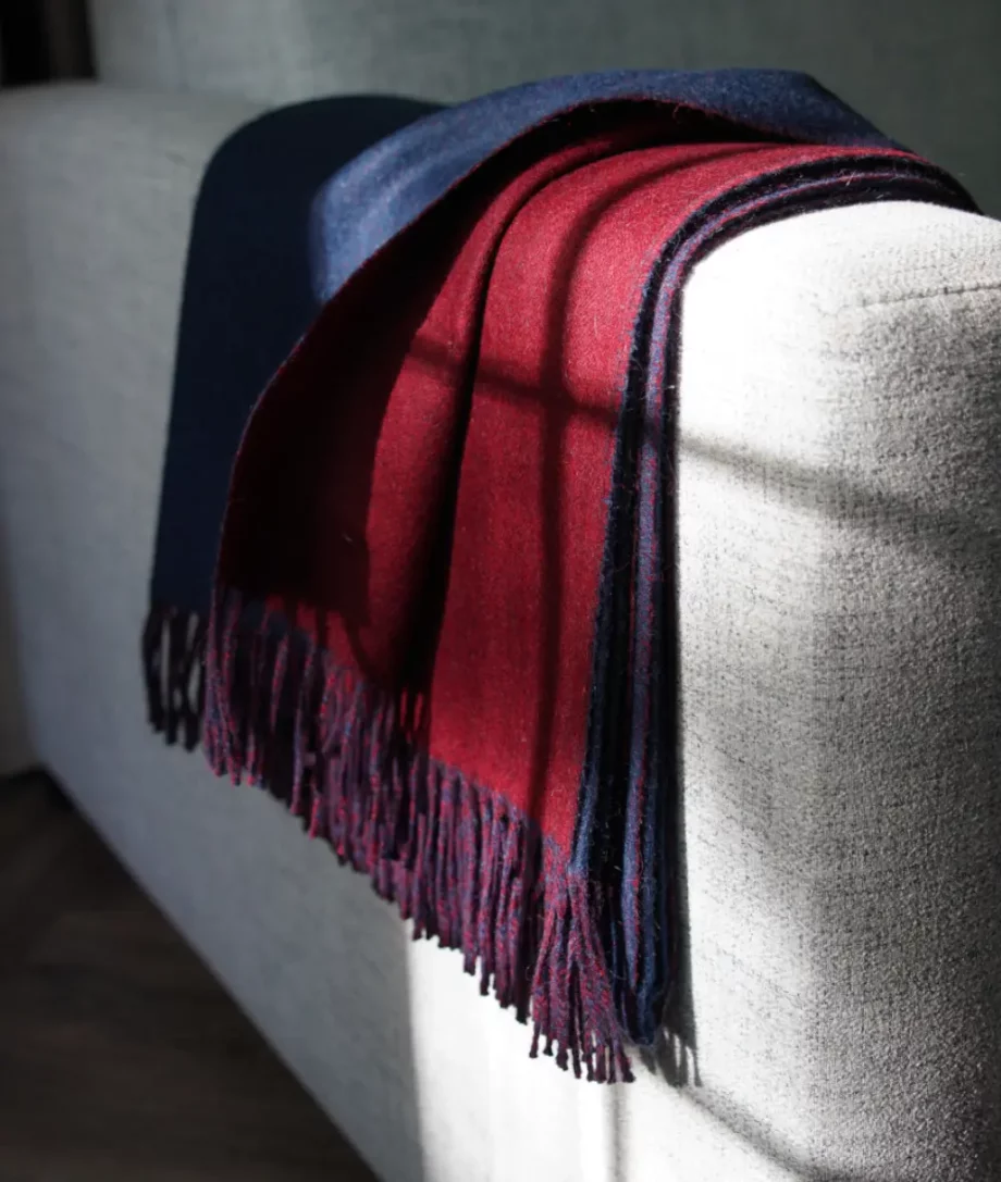 Callao reversible navy and red baby alpaca wool throw blanket