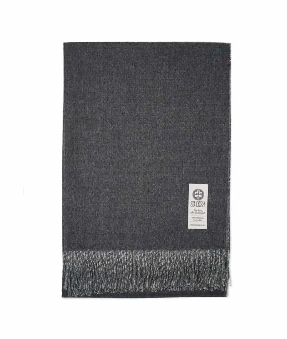 double face luxury baby alpaca wool throw blanket charcoal grey