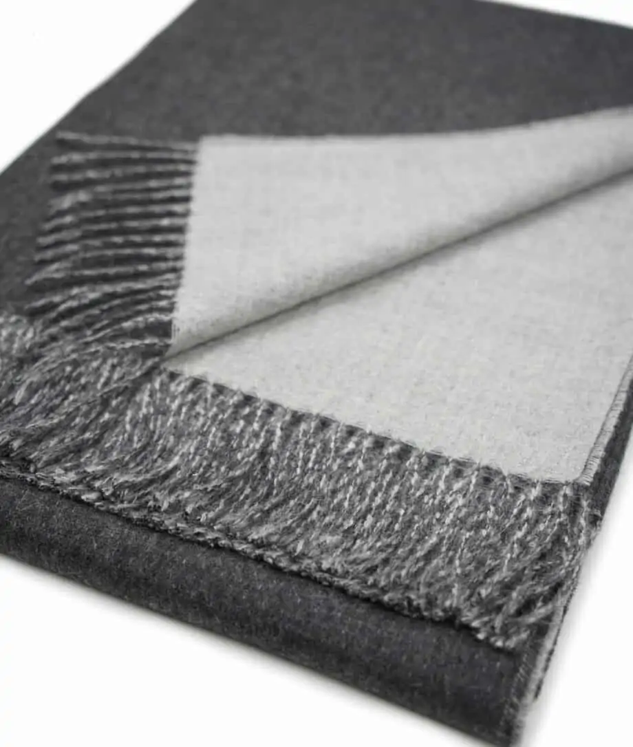 Luxury Peruvian pure baby alpaca blanket throw in undyed charcoal grey colour