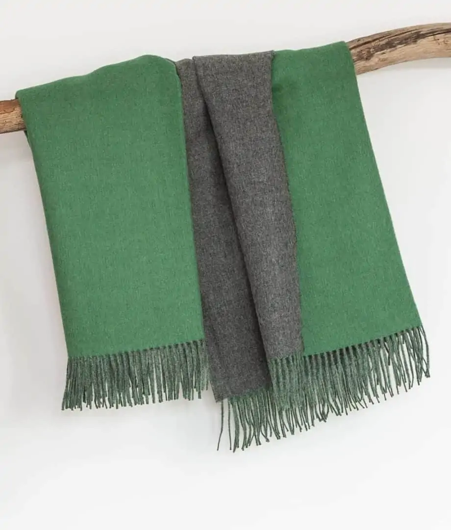 forest green natural grey baby alpaca wool reversible throw