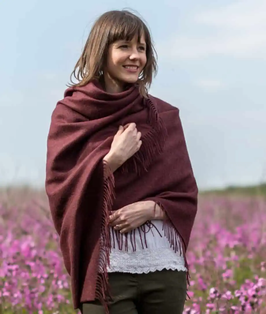 Lilly tawny port colour baby alpaca wool cosy wrap shawl