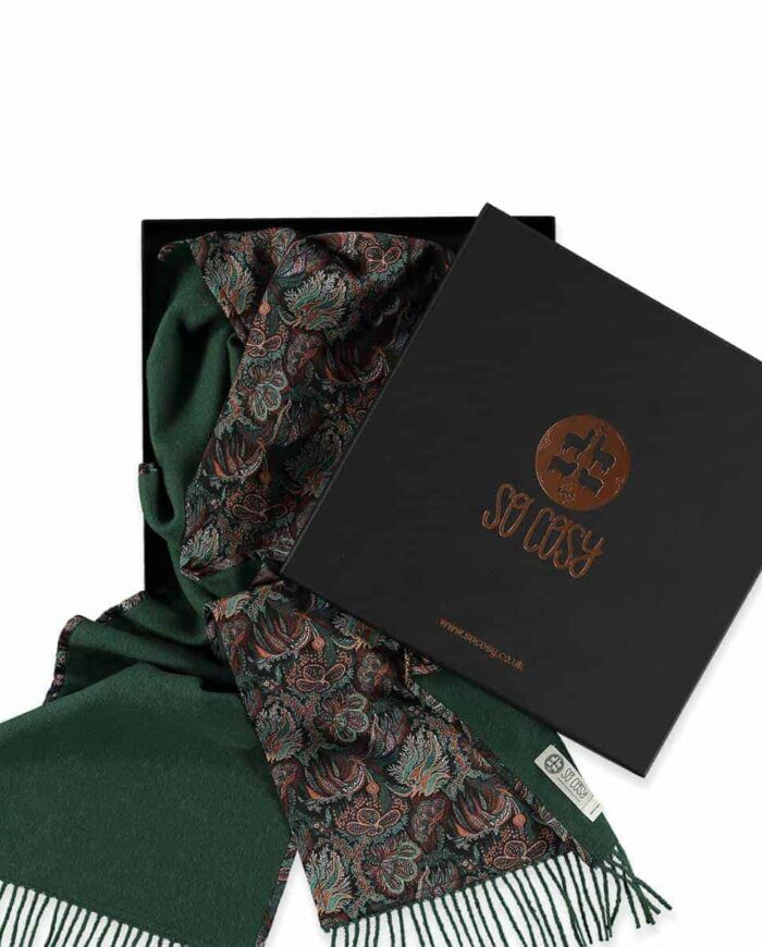 exclusive liberty paisley corals and british racing green scarf in box