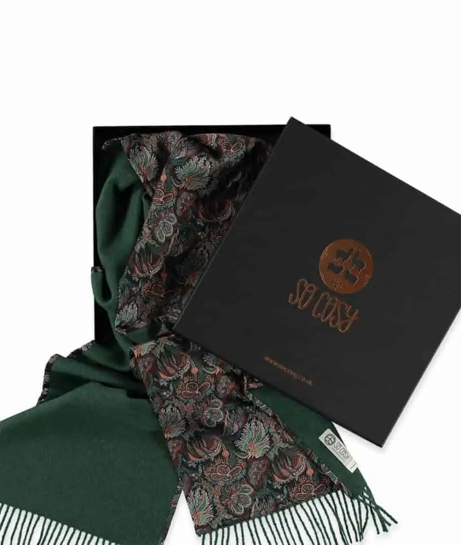 exclusive liberty paisley corals and british racing green scarf in box