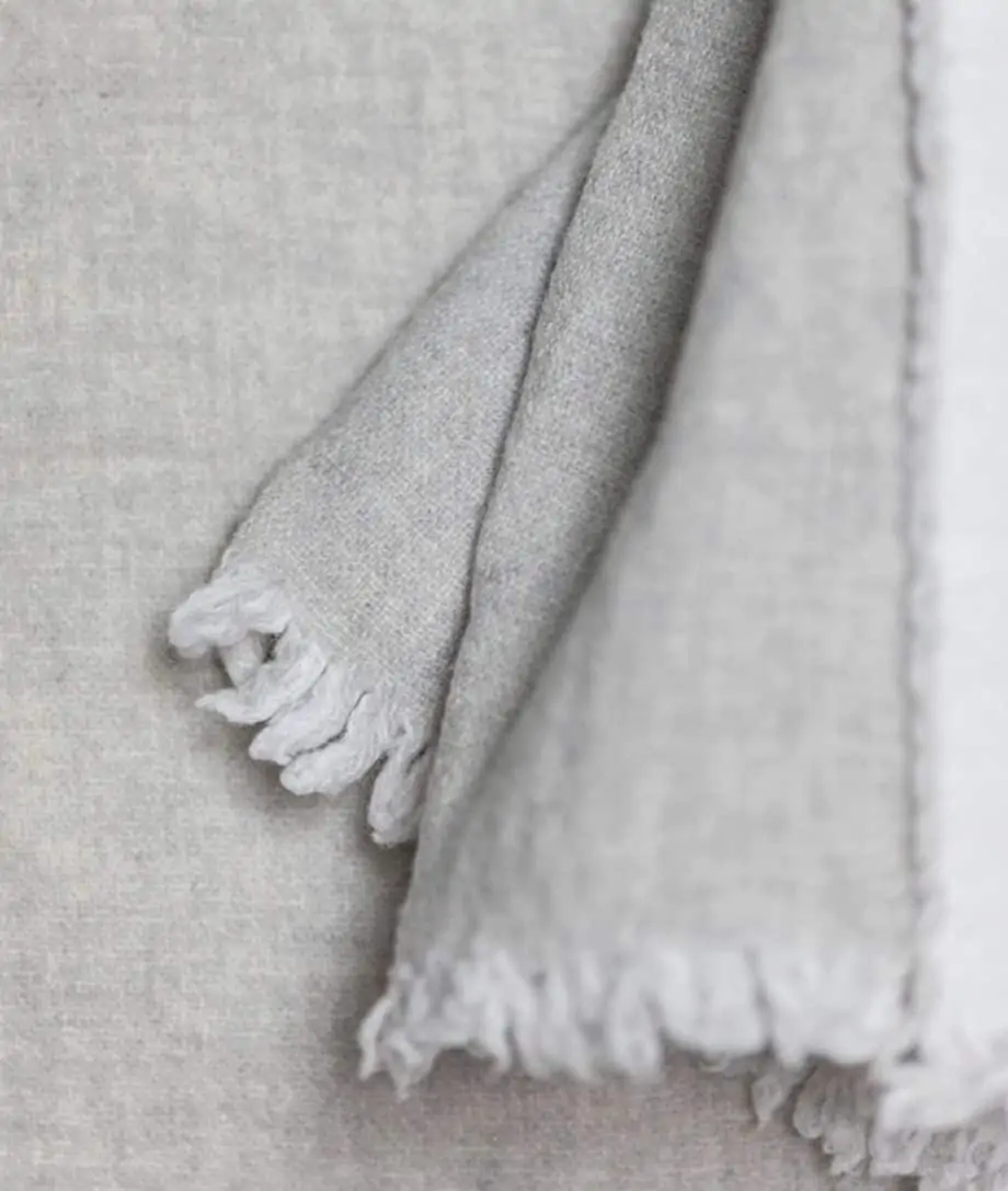 cosy soft fine merino wool reversible bedspread in light grey white