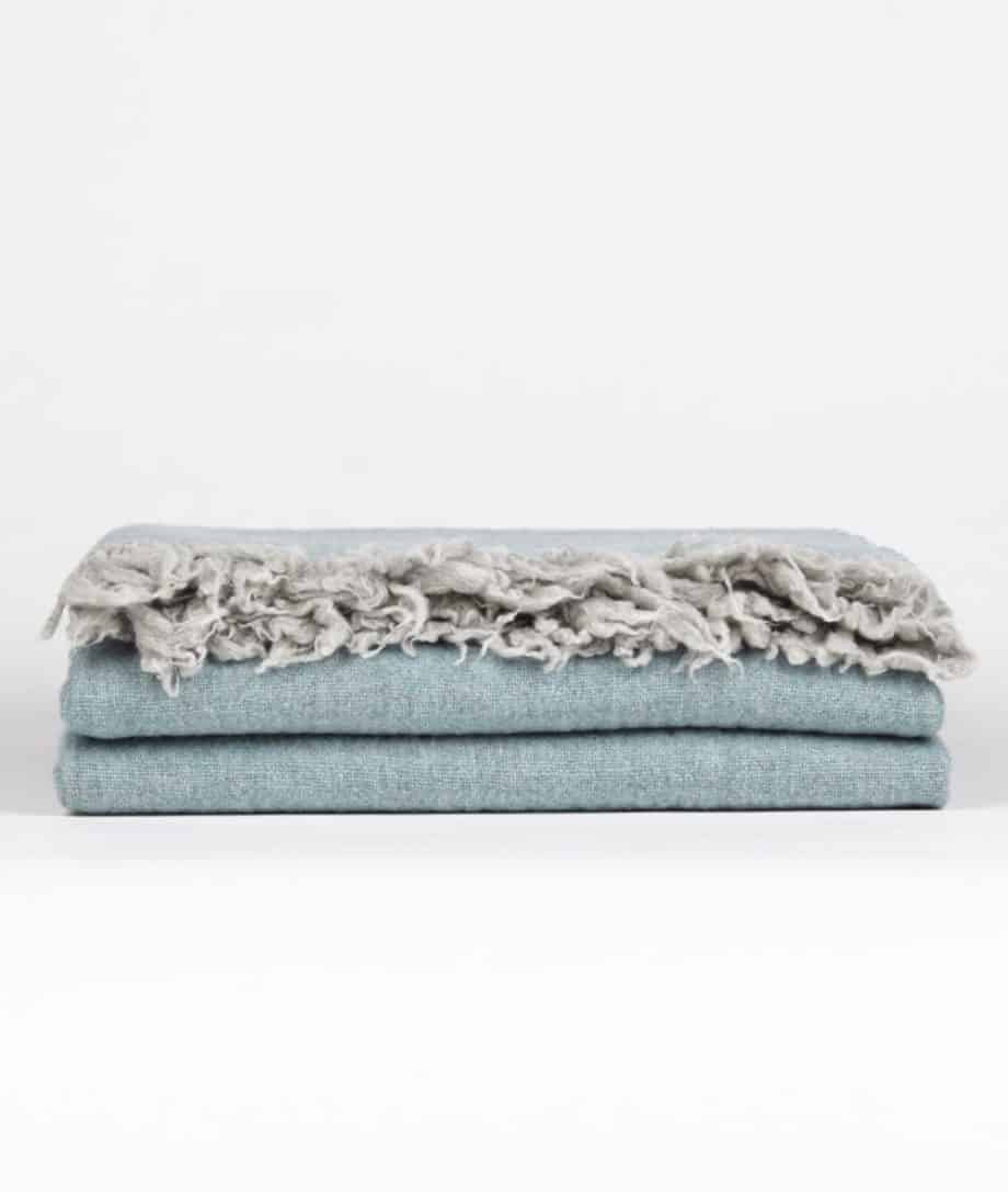 aqua blue grey cosy merino wool throw blanket