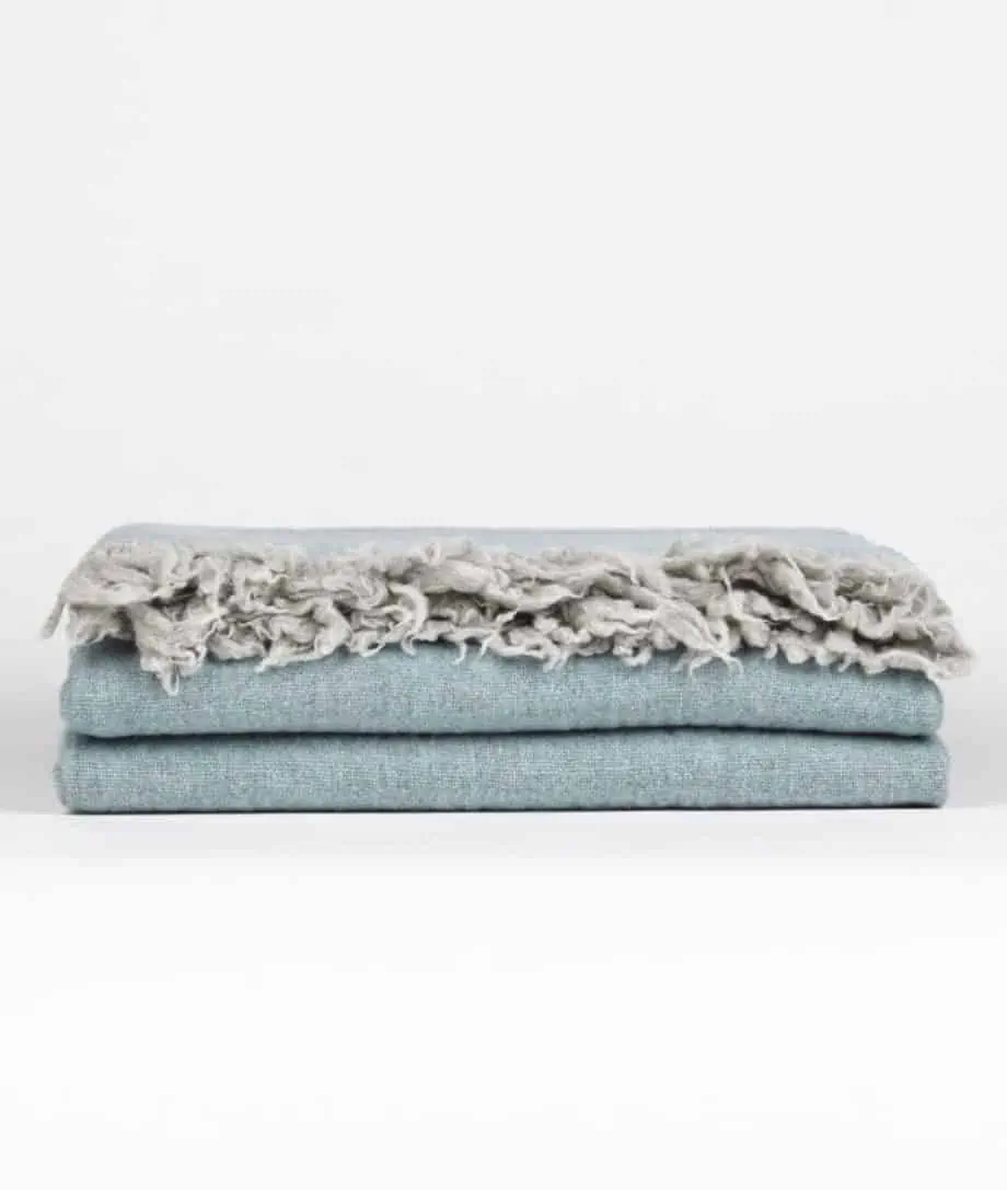 aqua blue grey cosy merino wool throw blanket