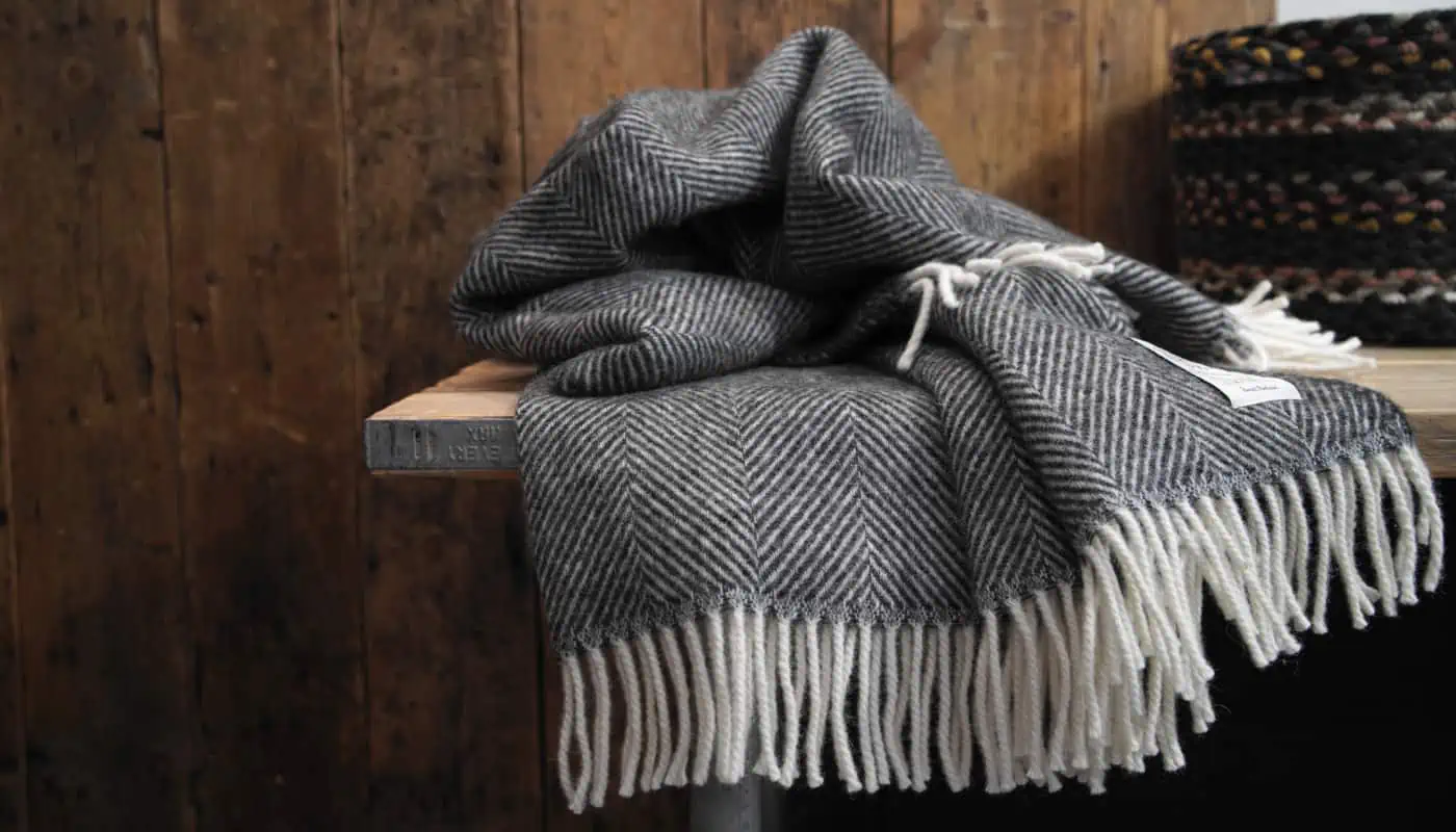 Herringbone charcoal grey colour pure wool throw blanket