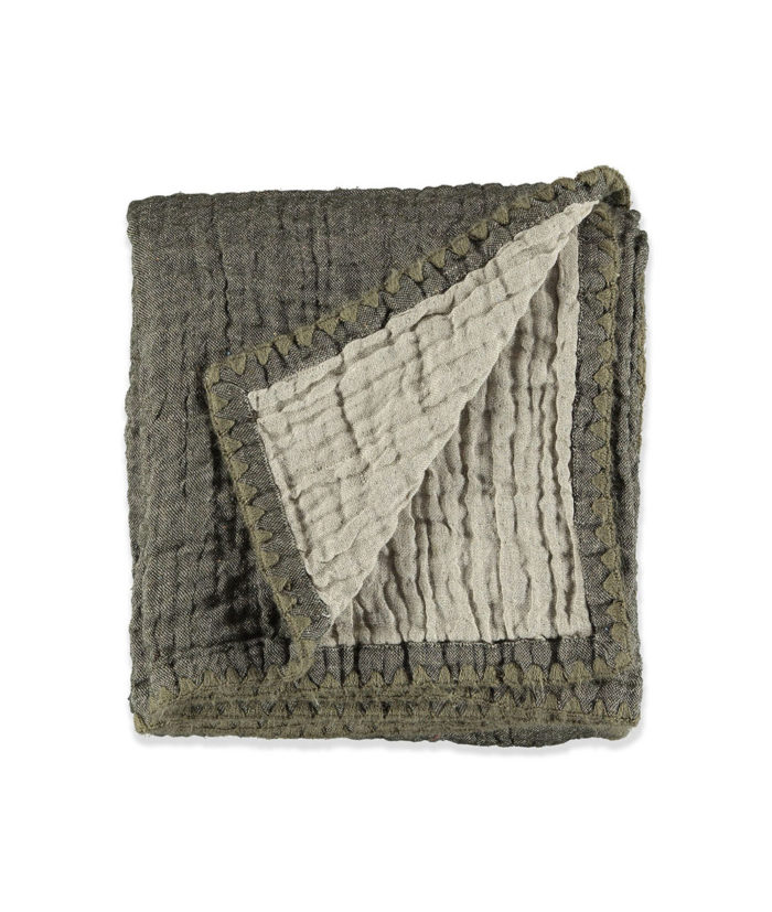 linen wool throw in olive green taupe colour