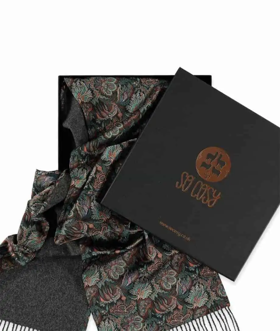 luxury scarves made with liberty fabric paisley corals print in gift box