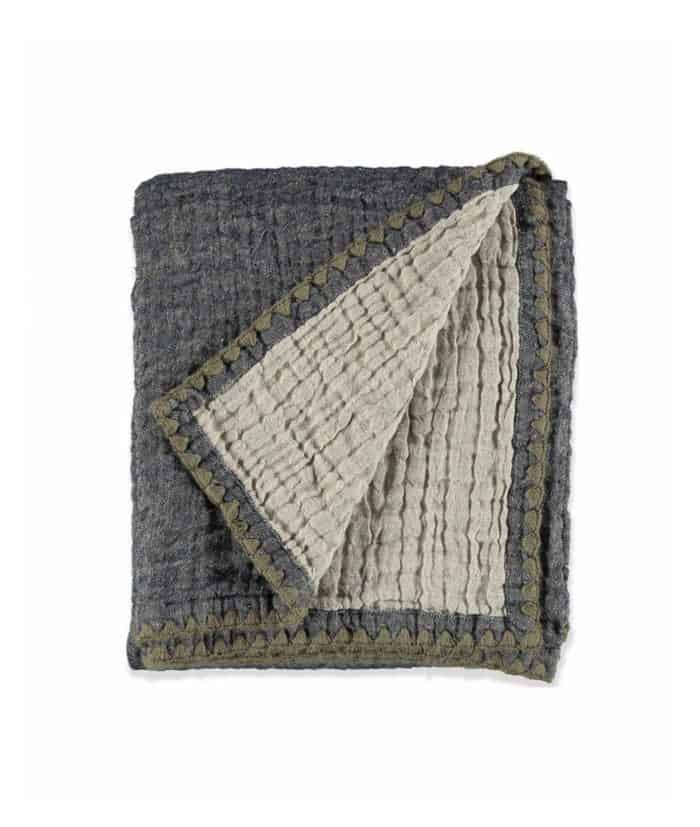 natural linen wool throw in navy taupe