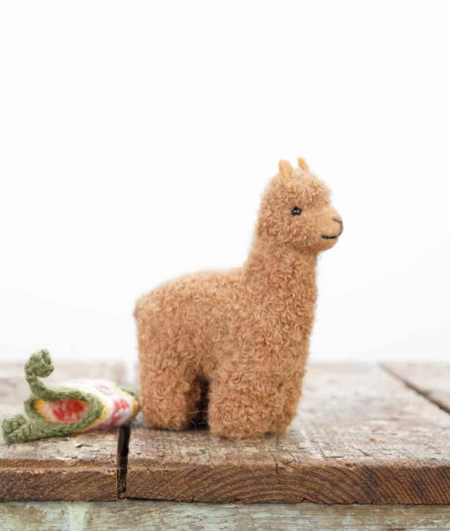 cute baby alpaca soft toy with hand crochet hat