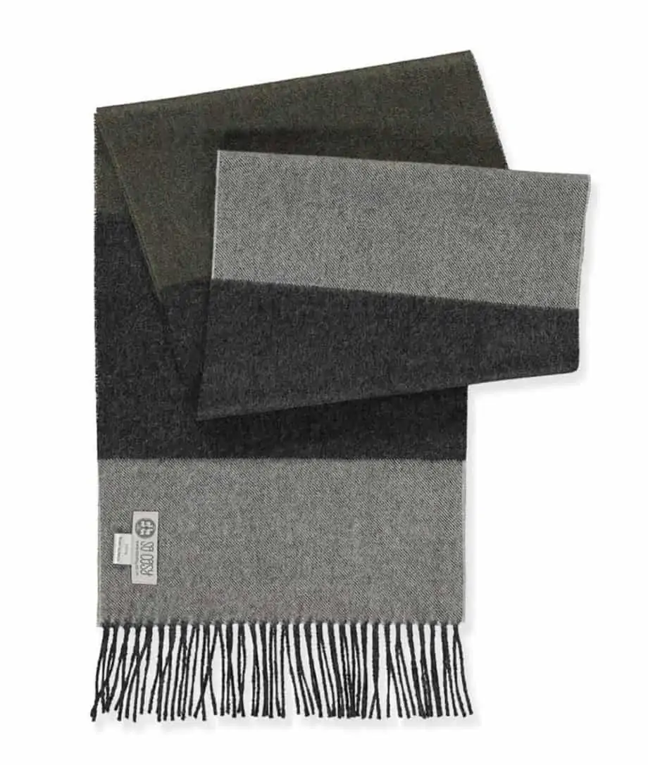 Grey, Charcoal & Green Multicoloured Scarf in Pure Baby Alpaca Wool