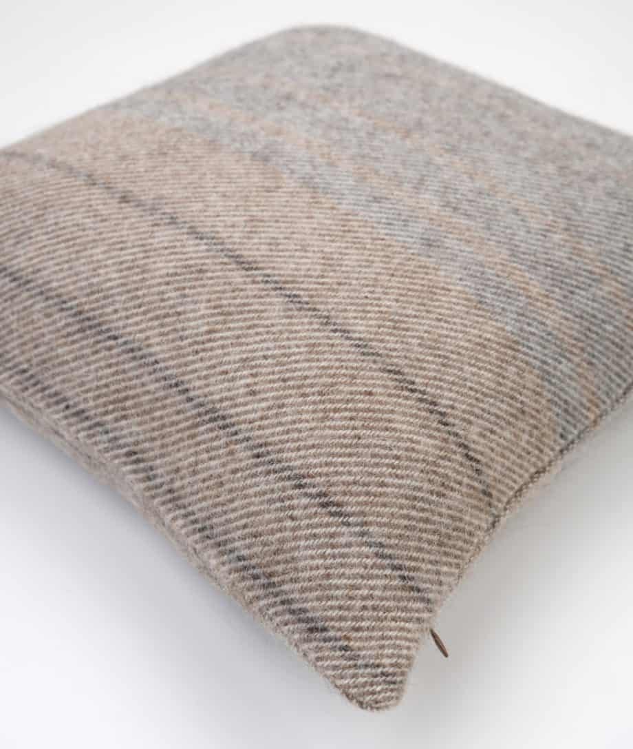 grey brown cream colour cosy cushion made from pure wool