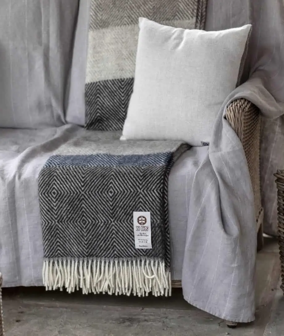 pure wool large size blanket throw in grey colours