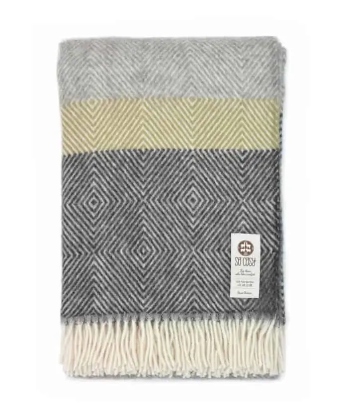 Gotland wool Donny throw blanket in shades of grey pale silver & dark charcoal