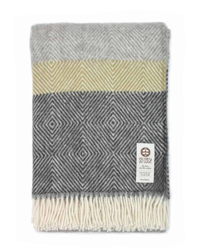 Gotland wool Donny multi coloured throw blanket in shades of grey pale silver & dark charcoal