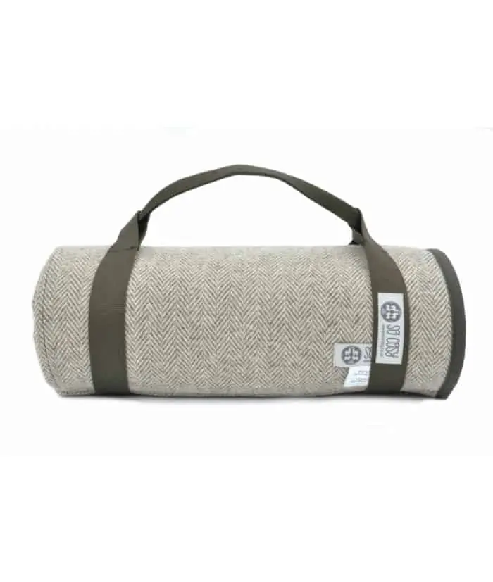 olive green waxed cotton and pure wool roll up picnic blanket by so cosy