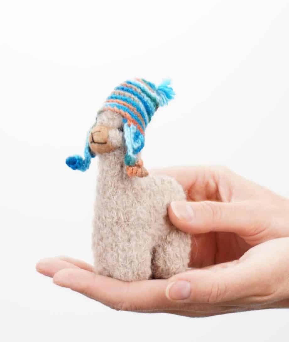 cute baby alpaca toy with Peruvian hat in turquoise colour