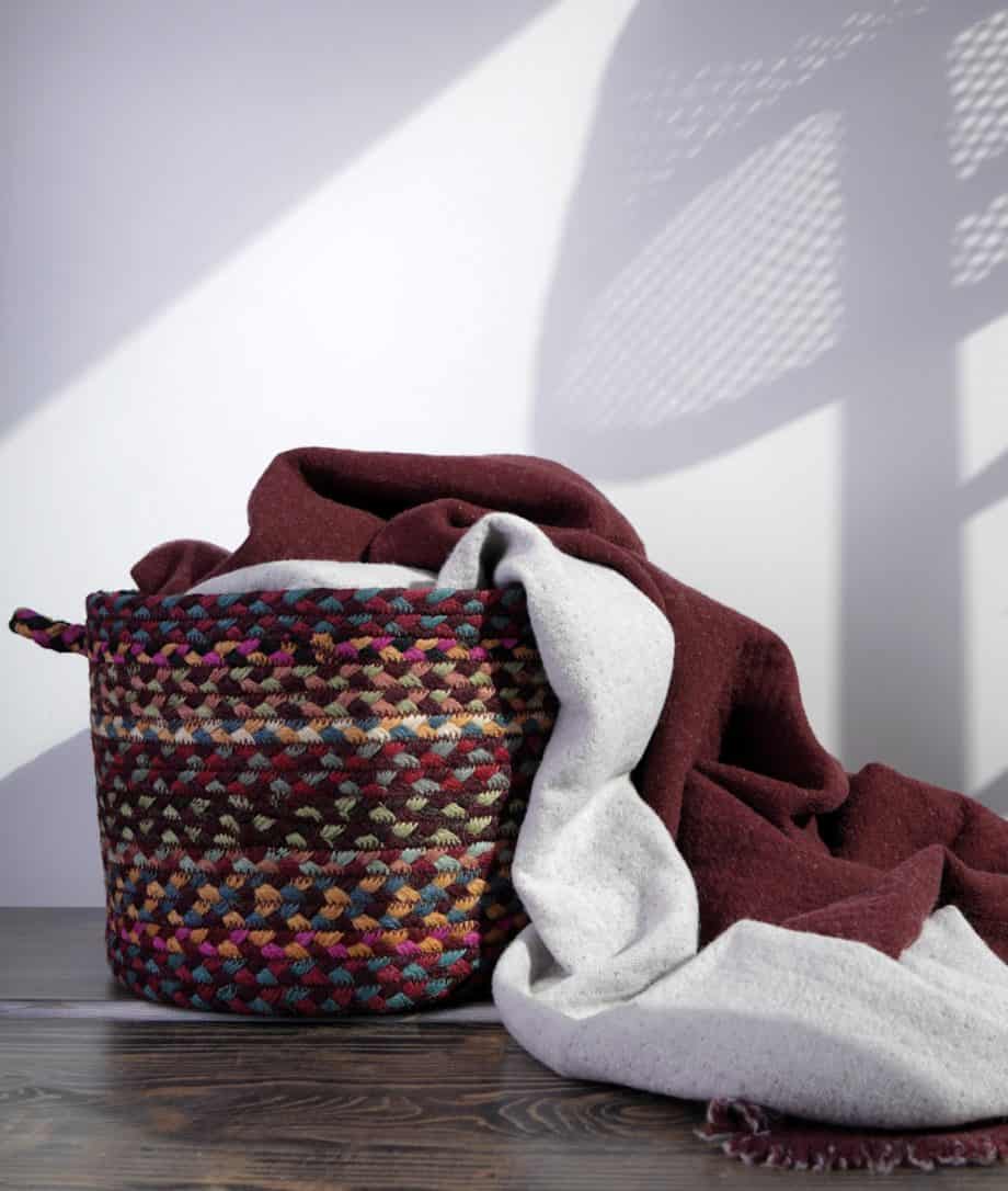 cosy merino wool throw blanket and eco braided jute basket