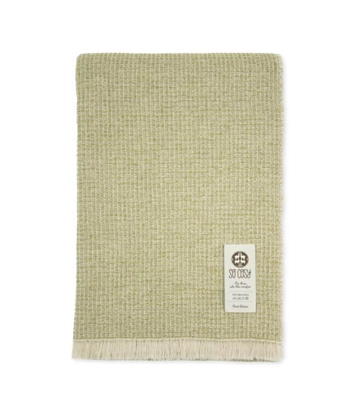 Green and beige fine merino wool throw