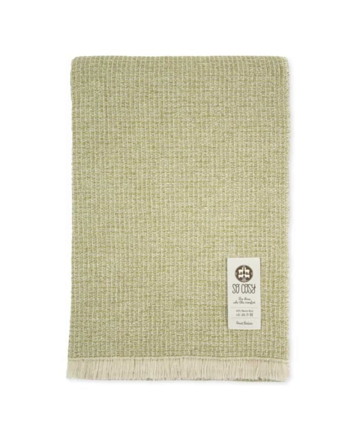 Green and beige fine merino wool throw