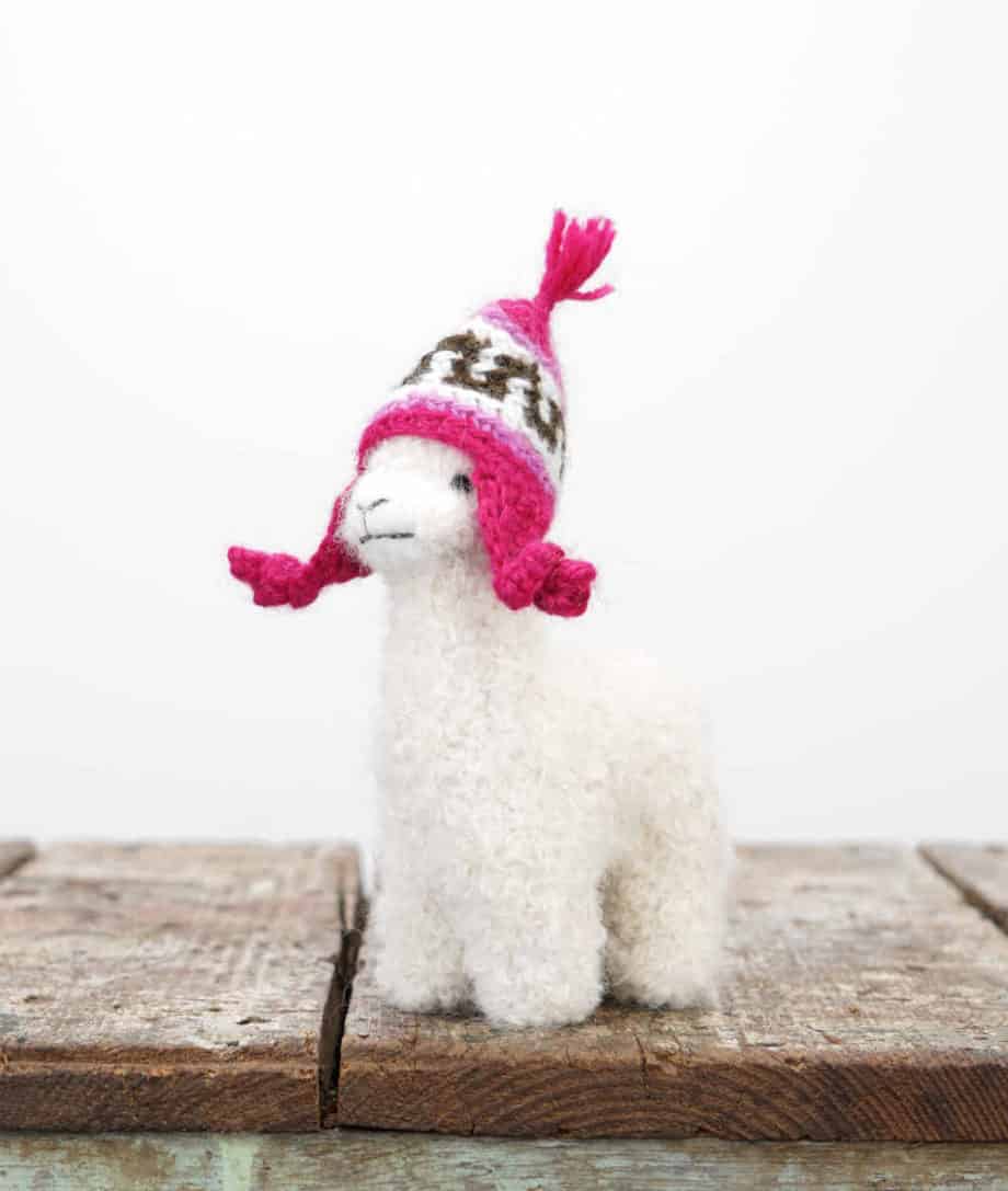 super cute peruvian handmade baby alpaca soft toy with pink hat