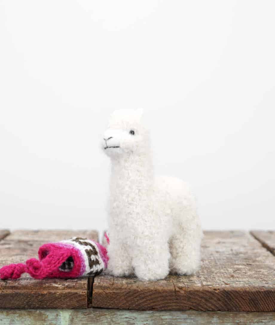 cute aby alpaca soft toy with hand crochet hat