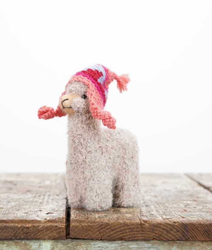 handmade cute baby alpaca toy with pink hat