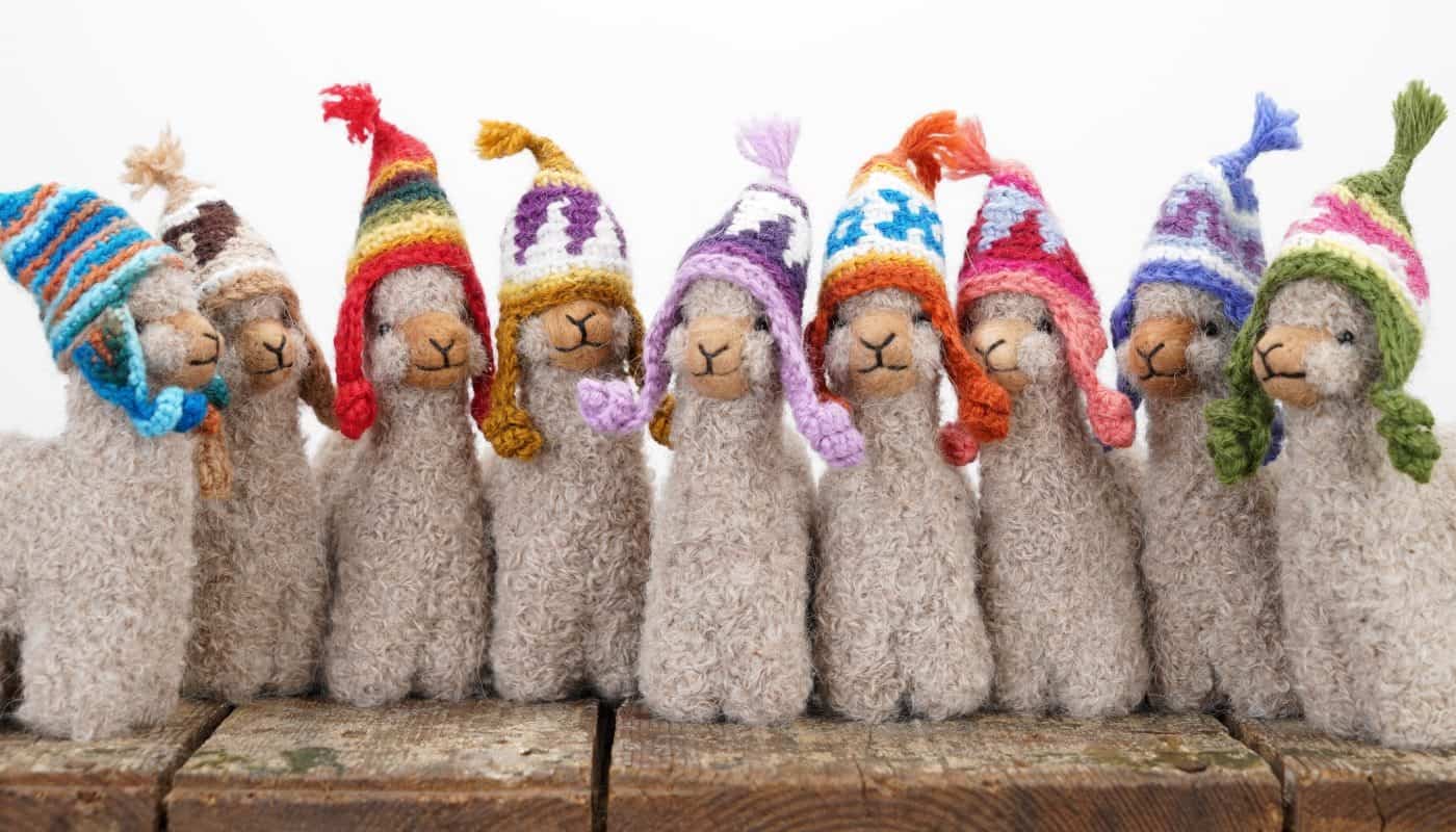 soft alpaca toys with a hats