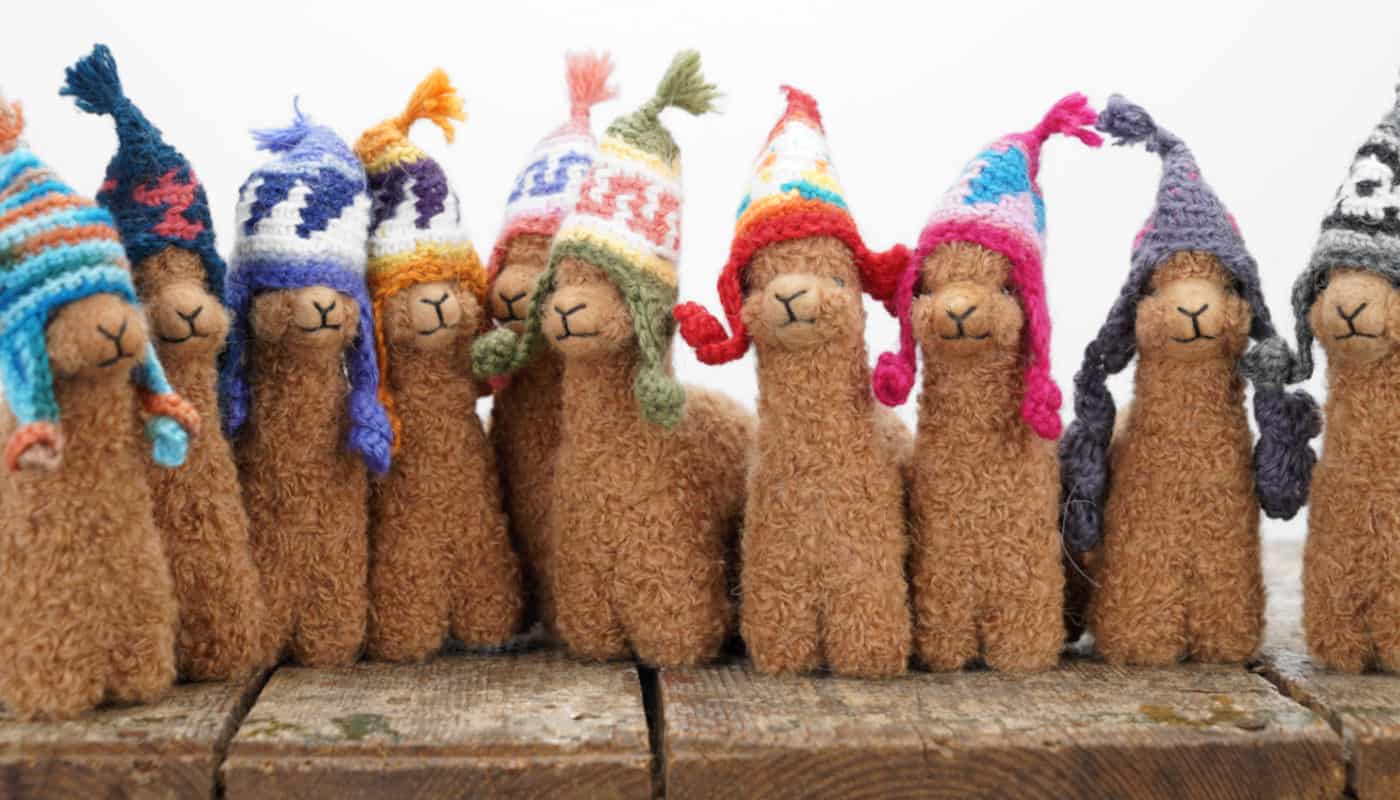 handmade brown alpacas with hats