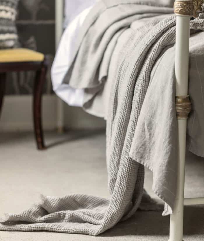 neutral taupe colour pure linen waffle weave blanket throw