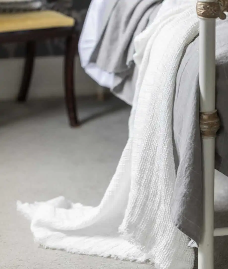 waffle pure linen large size throw blanket in snow white colour