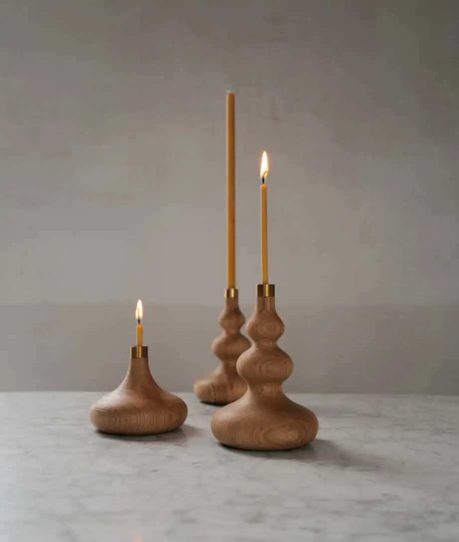 candle holders natural oak tree with untreated brass detail