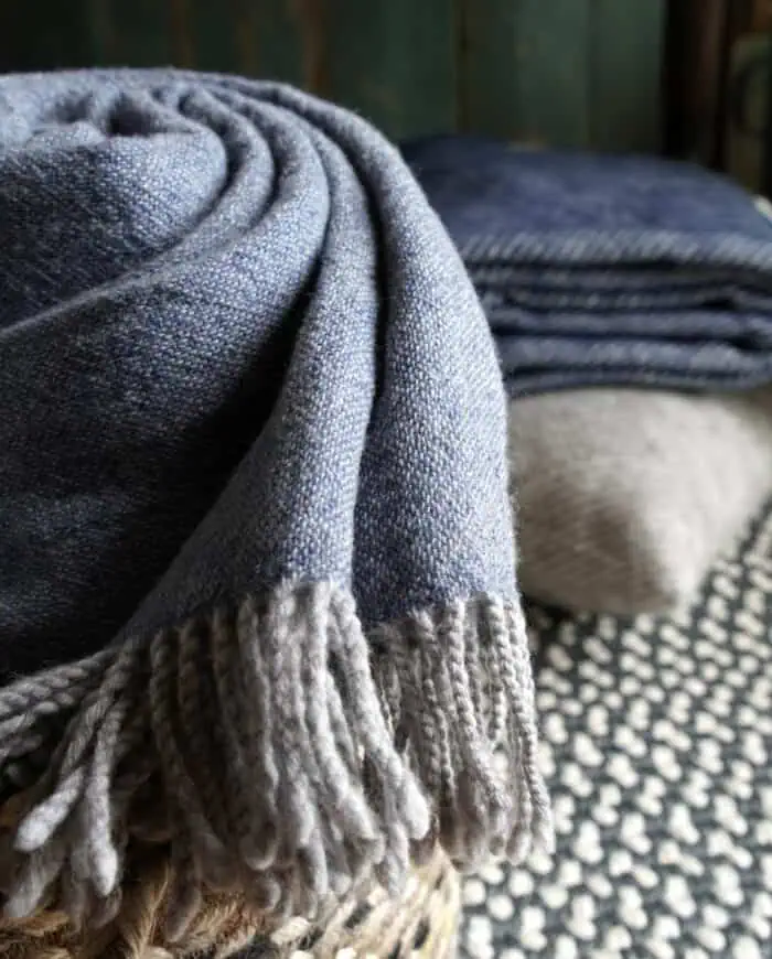 Dio cosy merino wool throw blanket in denim colour