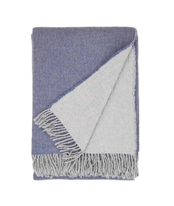dio extra fine merino wool throw blanket in denim blue and grey colours