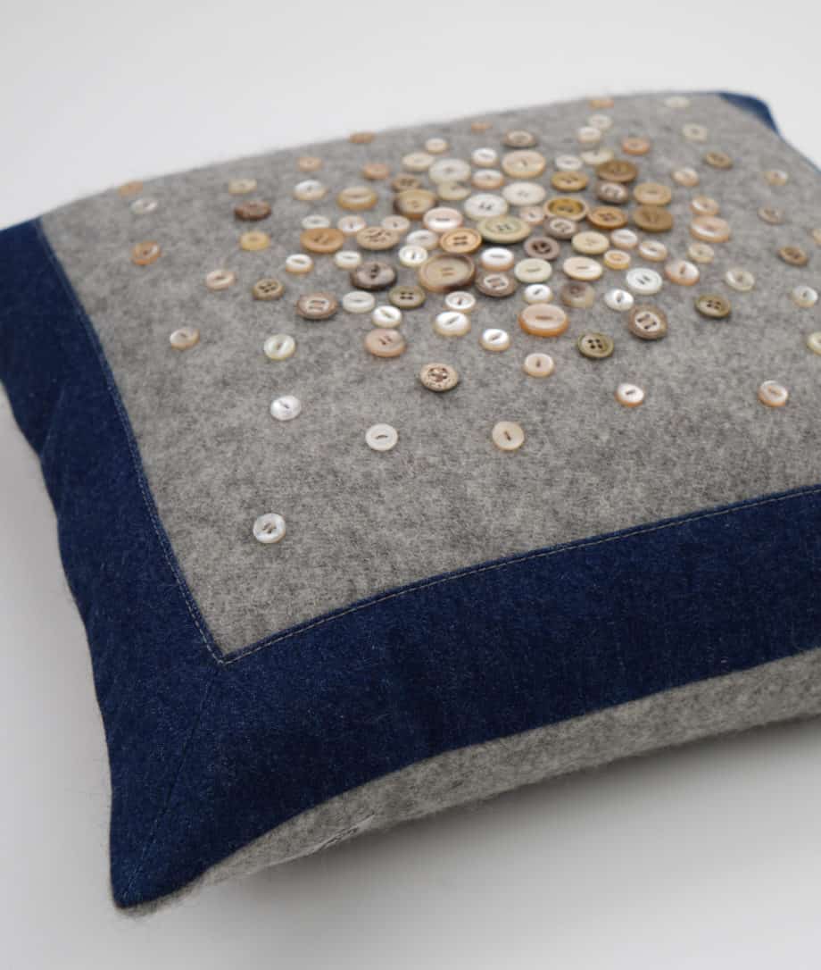 blake designer cushion made from grey wool and upcycled denim