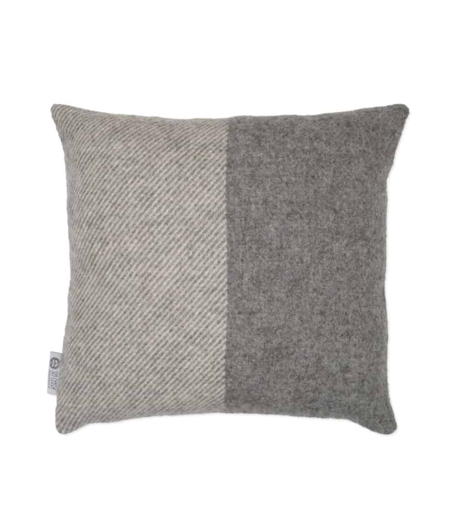 two tone grey cushion made from pure wool